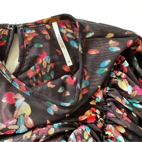 Free People Dress Womens XS Black Grunge Floral Ruched Midi - Picture 7 of 11